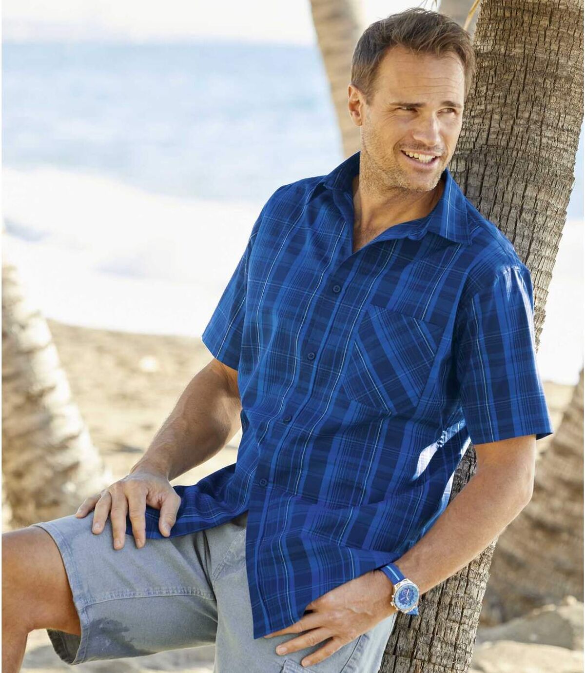 Men's Blue Short Sleeve Checked Shirt | Atlas For Men
