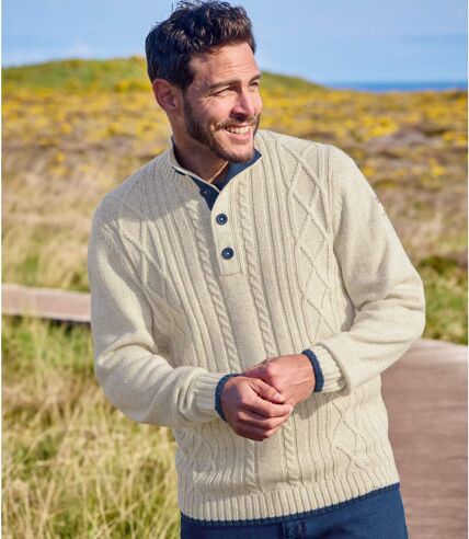 Melierter Strickpullover im Troyer-Stil