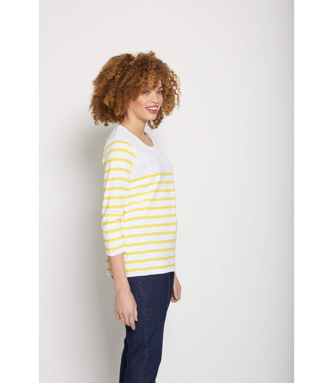 Pull rayé avec maille ajourée col rond-3