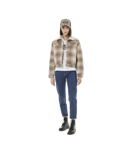 Veste femme à carreaux doublée sherpa avec patchs Vondutch