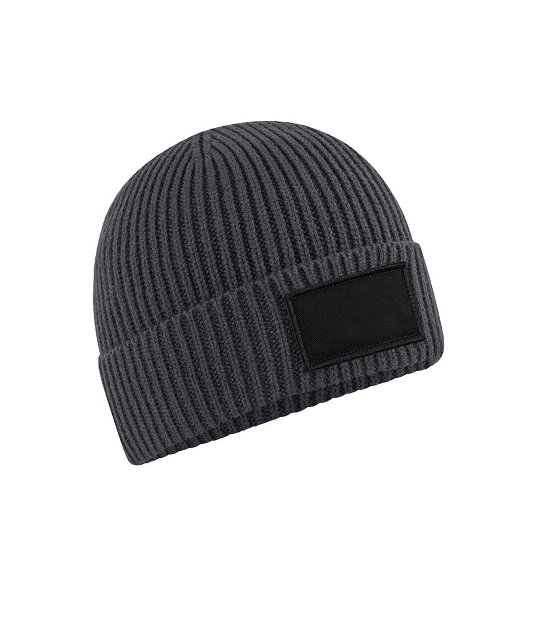 Unisex adult fashion patch beanie graphic grey/black Beechfield-1