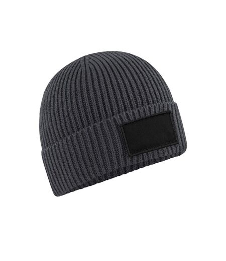 Unisex adult fashion patch beanie graphic grey/black Beechfield