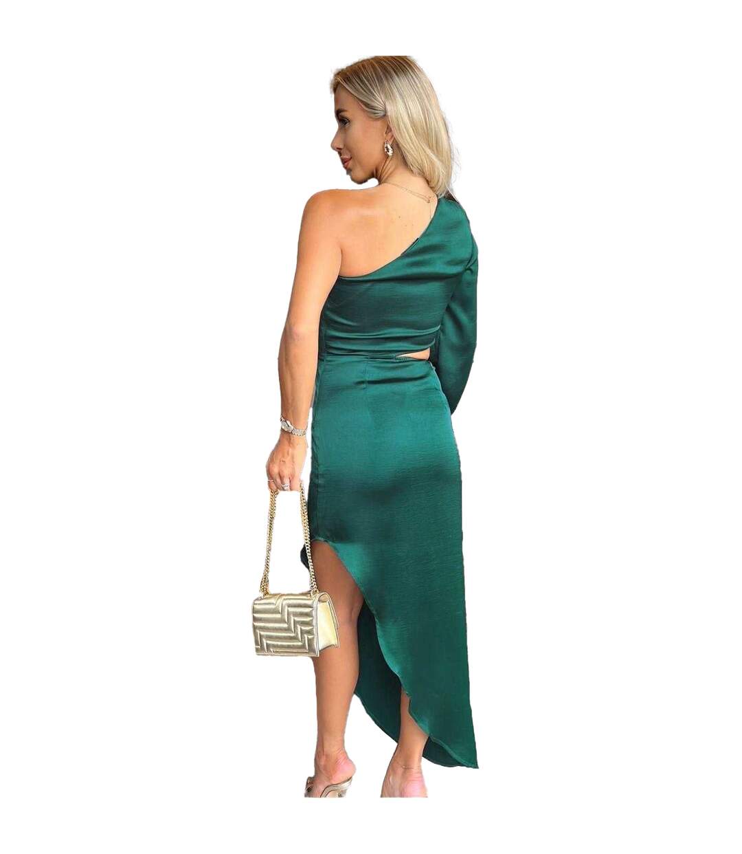 Robe Mi-longue 1 Manche Motif/style Découpé Femme Bleu Sarcelle AX Paris-3