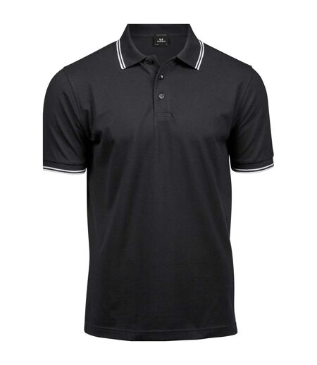 Mens Luxury Stripe Polo Shirt Black White Tee Jays
