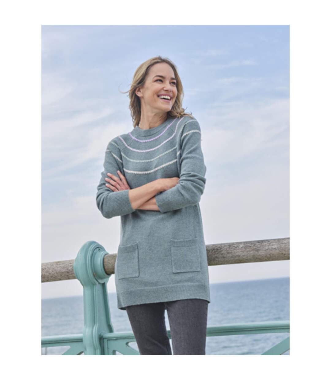 Womens/ladies Longline Pocket Tunic Verdigris WoolOvers-1