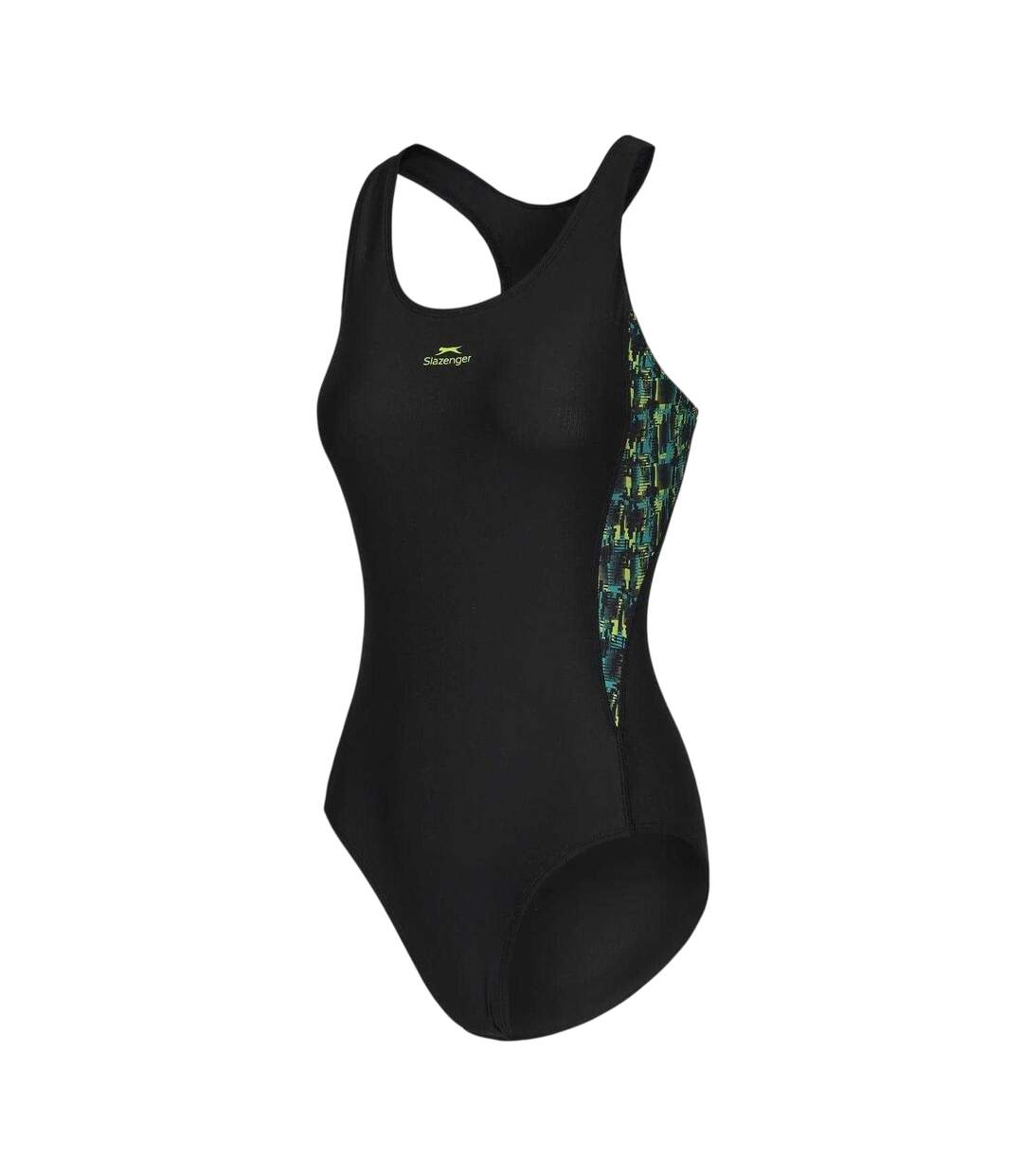 Maillot De Bain 1 Pièce Femme Noir Vert Imprimé Slazenger-3
