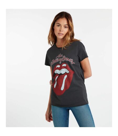 Amplified Womens/Ladies Vintage Tongue The Rolling Stones T-Shirt (Charcoal) - UTGD146