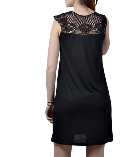 Robe Noire élégante en Dentelle Sans Manches - Longueur Genoux pour un Look Chic Printanier et Estival