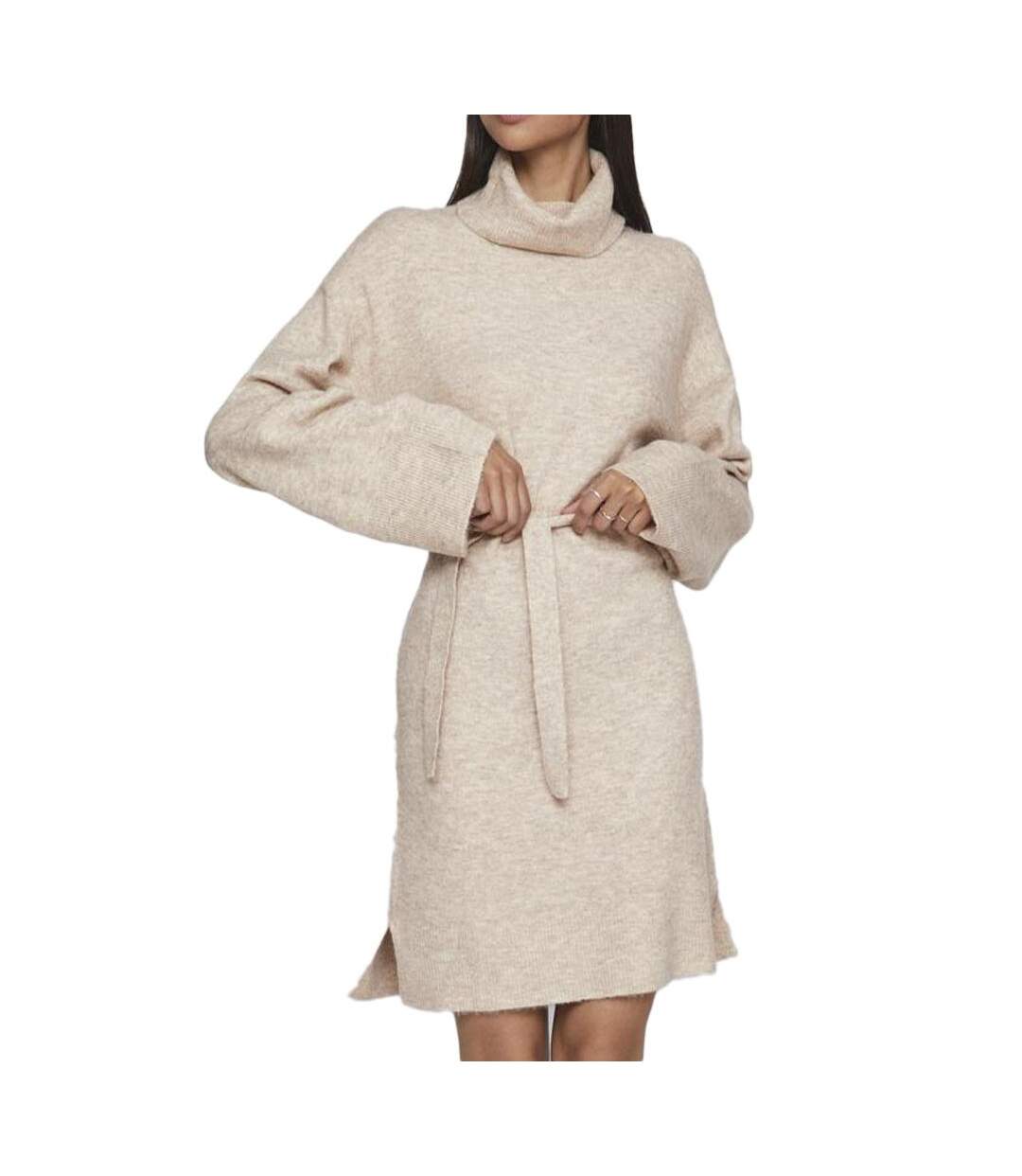 Robe Pull Beige Femme Vila Rollneck - L-1