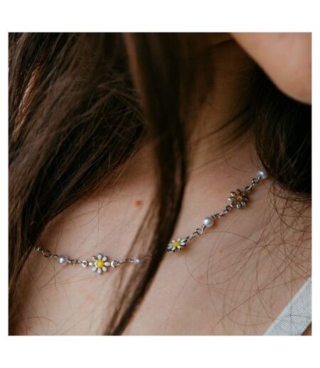 Colourful White Indie Boho Daisy Sun Flower Pearl Choker Floral Summer Necklace
