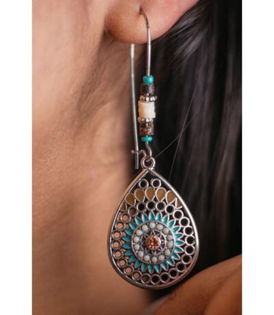 Long Mandala Floral Enamel Indian Triangle Vintage Boho Drop Ethnic Danglers