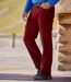 Men's Burgundy Corduroy Cargo Trousers - Elasticated Waist