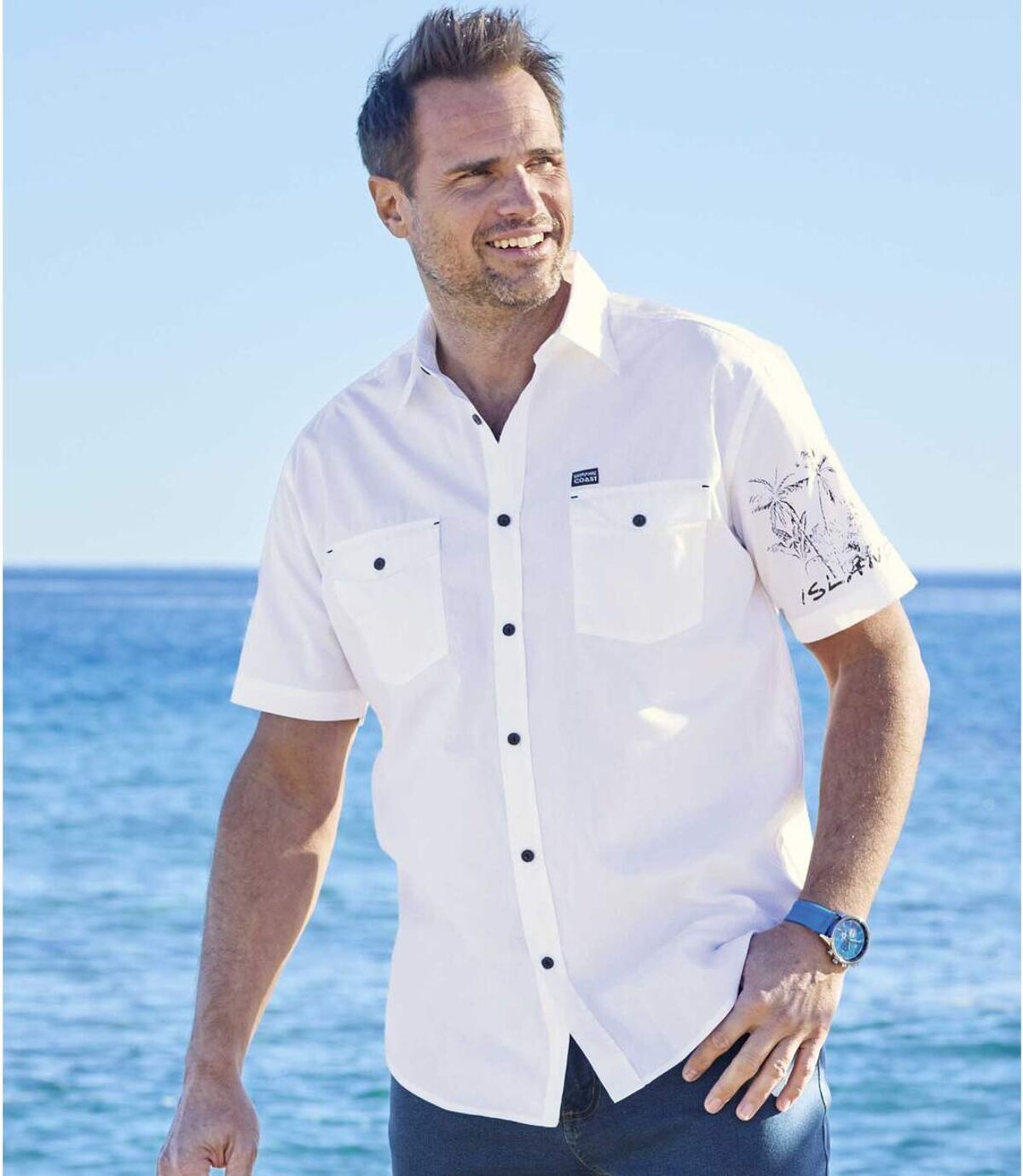 Weißes, kurzärmeliges Hemd Tropical Coast Atlas For Men