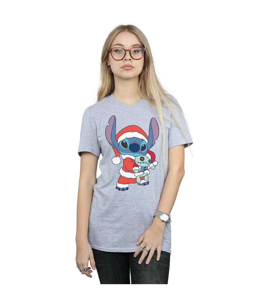 Disney - T-shirt LILO AND STITCH STITCH CHRISTMAS - Femme (Gris chiné) - UTBI17760-2