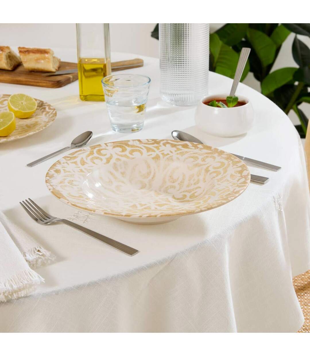 Lot de 6 Assiettes à Pâtes Anna 28cm Crème-3
