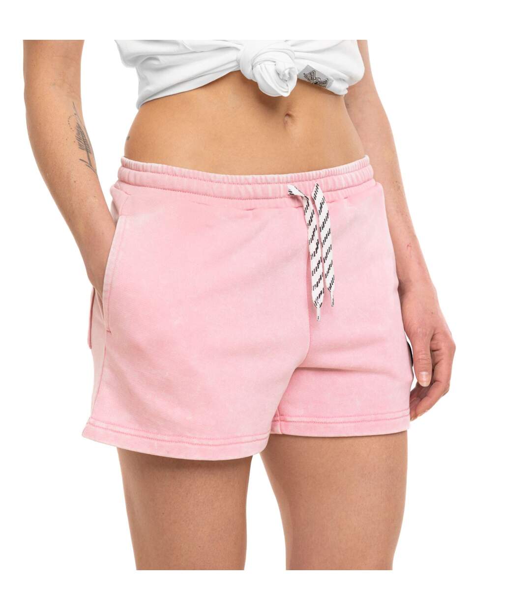 Short femme uni acid wash lien de serrage et patch côté Palm Paradise Vondutch-4