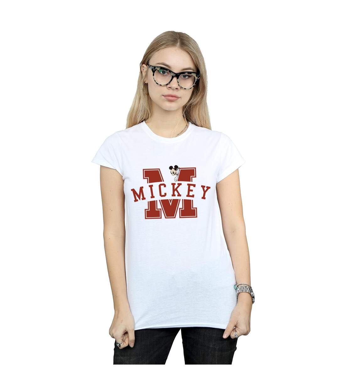 Disney T-shirt en coton à pointes de lettres Mickey Mouse Femme/Ladies (Blanc) - UTBI48793-2