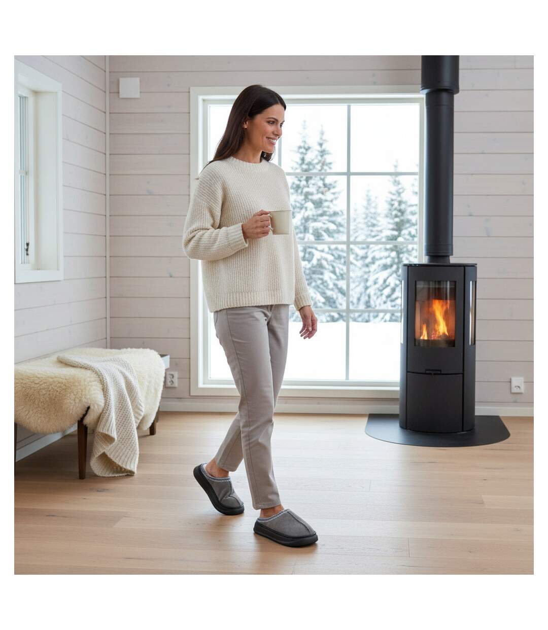 OZABI Mules Femme Style Scandinave, Intérieur Fourré, Semelle Antidérapante-5