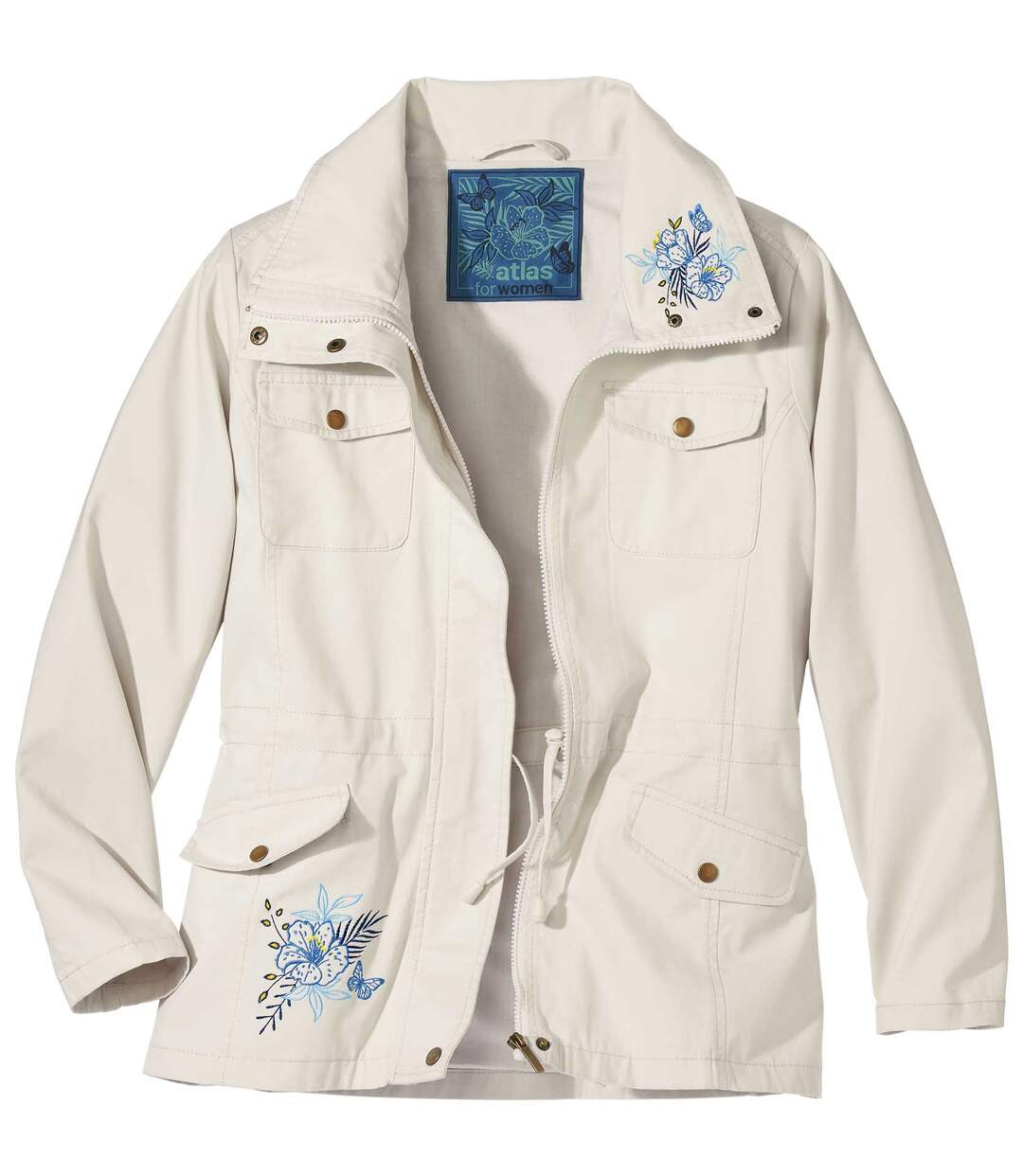 Women's Full Zip Embroidered Safari Jacket - Oatmeal Atlas For Men