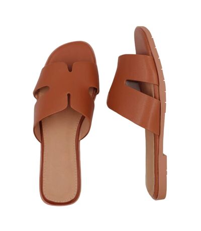 Womens/ladies Mae Instep Strap Wide Sandals Tan Where´s That From
