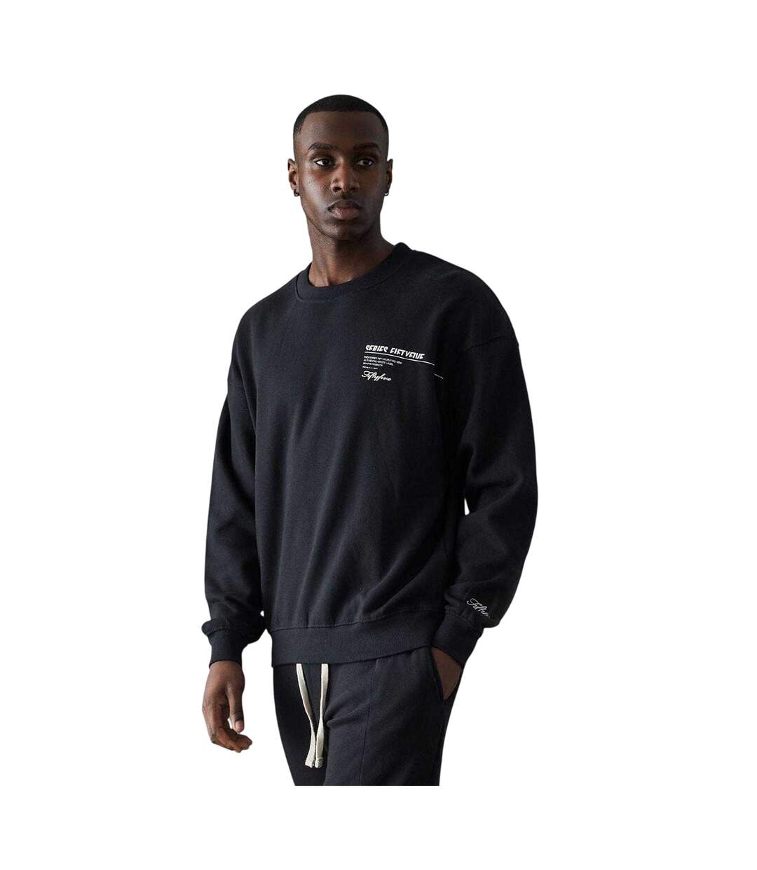 Mens Back Print Crew Neck Sweatshirt Black Fiftyfive-1