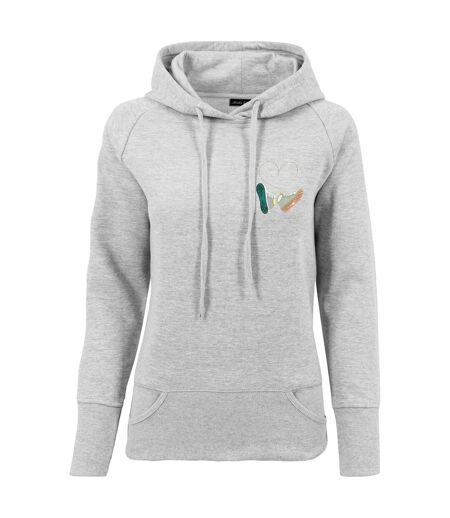 Womens/ladies Damen Kicks Love Embroidered Hoodie Sweat À Capuche Brodé Gris Mister Tee
