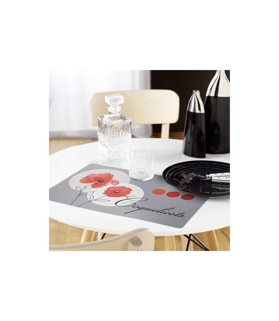 Set de Table Imprimé Pavotine 28x44cm Gris-2