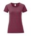 T-shirt iconic femme bordeaux chiné Fruit of the Loom