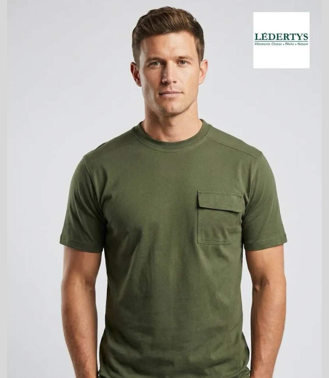 Tee-shirt Chasse LY0600 Homme Ledertys avec Renforts Épaules Kaki-1