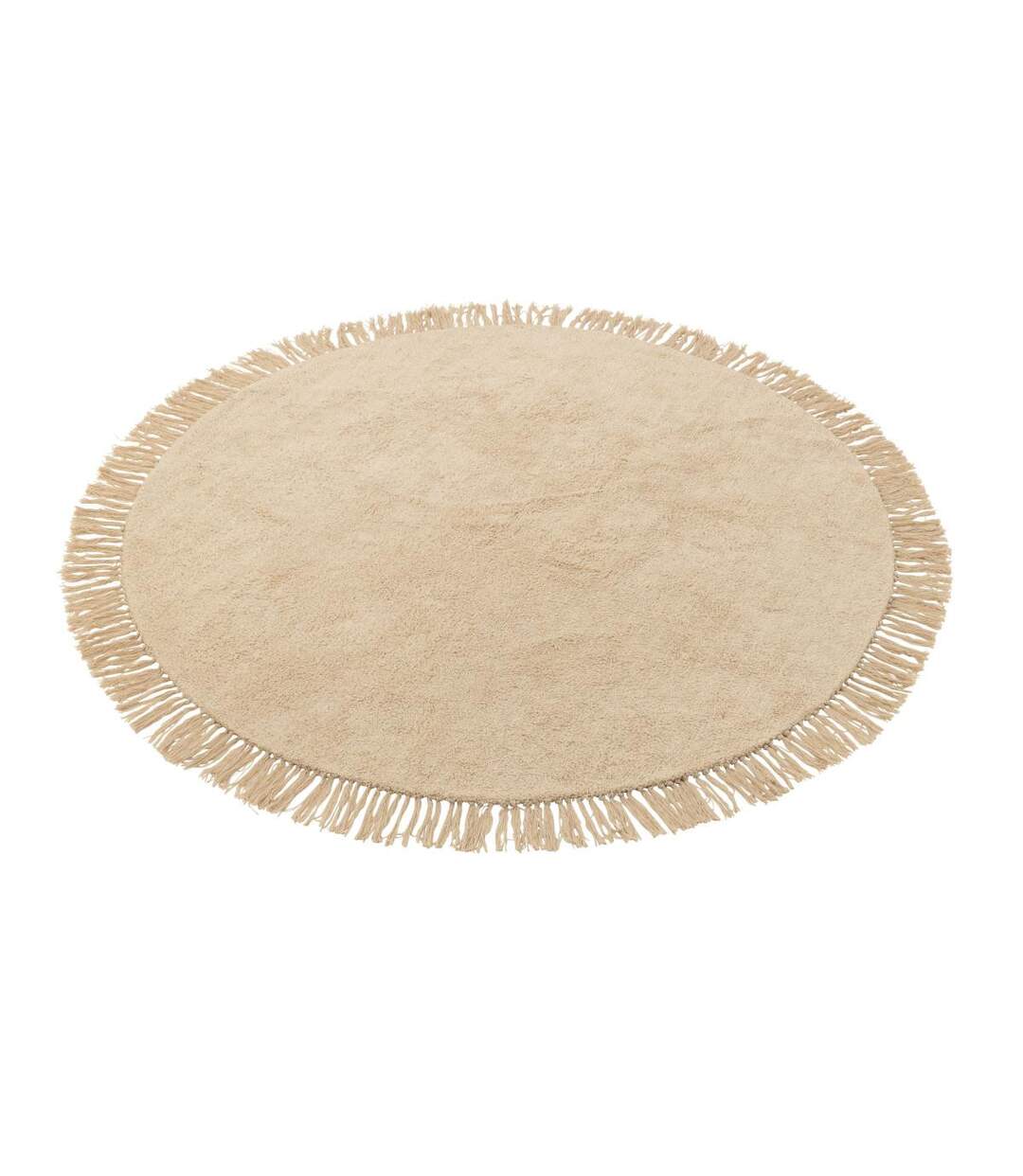 Tapis Rond à Franges Bohemia 150cm Beige Clair-1