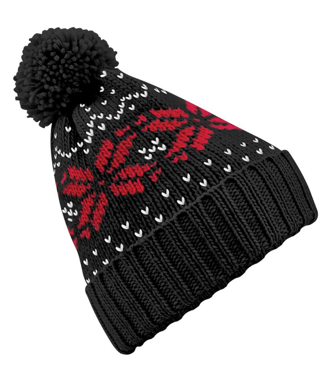Beechfield Unisex Fair Isle Snowstar Winter Beanie Hat (Black/Classic Red/White) - UTRW2029-1