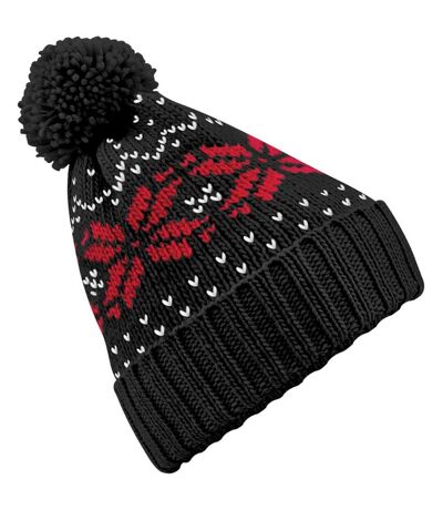 Beechfield Unisex Fair Isle Snowstar Winter Beanie Hat (Black/Classic Red/White) - UTRW2029
