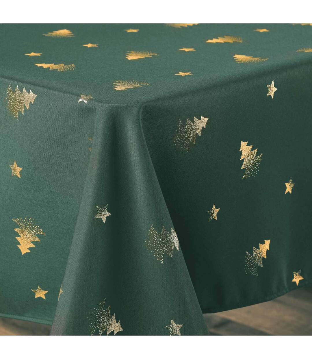 Nappe Imprimé Sapin 150x300cm Vert & Or-2