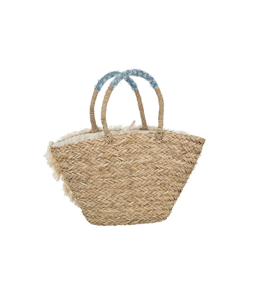 Sac de Plage Fleurs Denim 59cm Naturel & Bleu-2