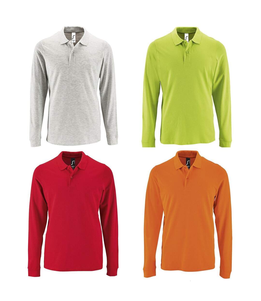 Lot 4 polos manches longues HOMME - rouge orange vert pomme et blanc chiné-2