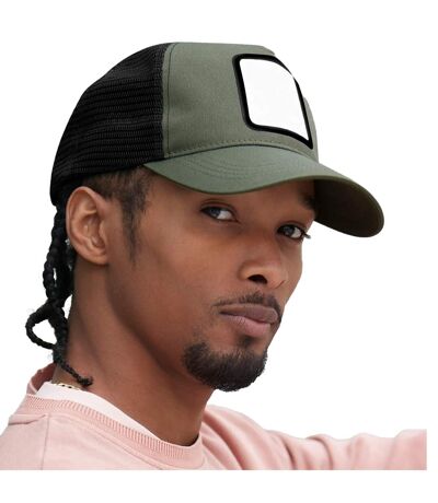 Unisex Adult Appliqué 5 Panel Trucker Cap Olive Green Black Beechfield