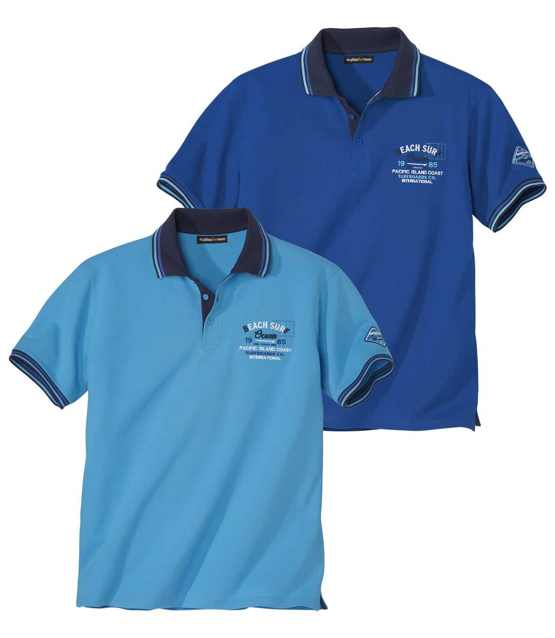 Pack of 2 Men's Piqué Polo Shirts - Blue Turquoise Atlas For Men