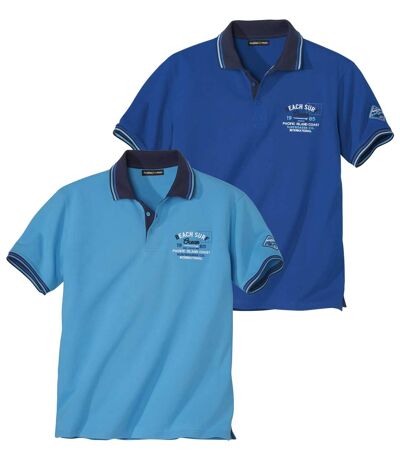 Pack of 2 Men's Piqué Polo Shirts - Blue Turquoise