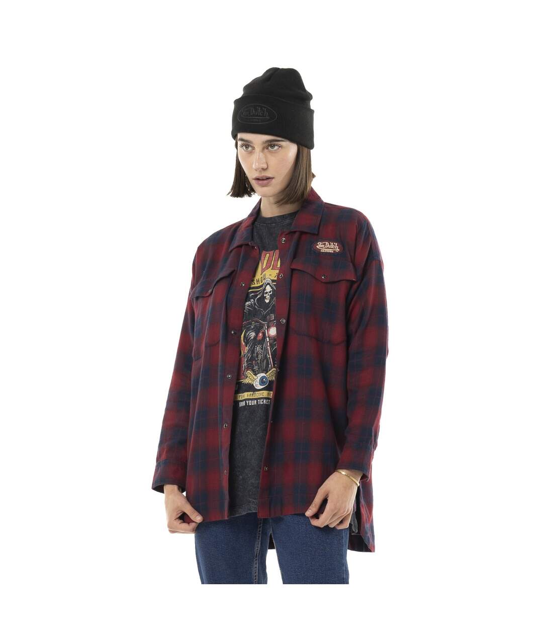 Sur-chemise femme à carreaux avec patchs Red Vondutch-1