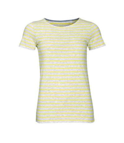 SOLS Womens/Ladies Miles Striped Short Sleeve T-Shirt (Ash/Lemon) - UTPC2585