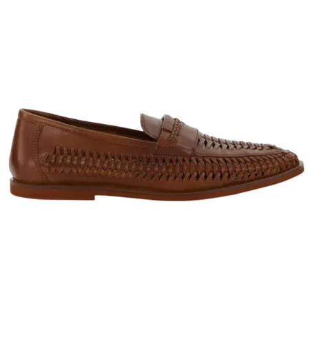 Mens Brickles Leather Flat Loafers Tan Dune London