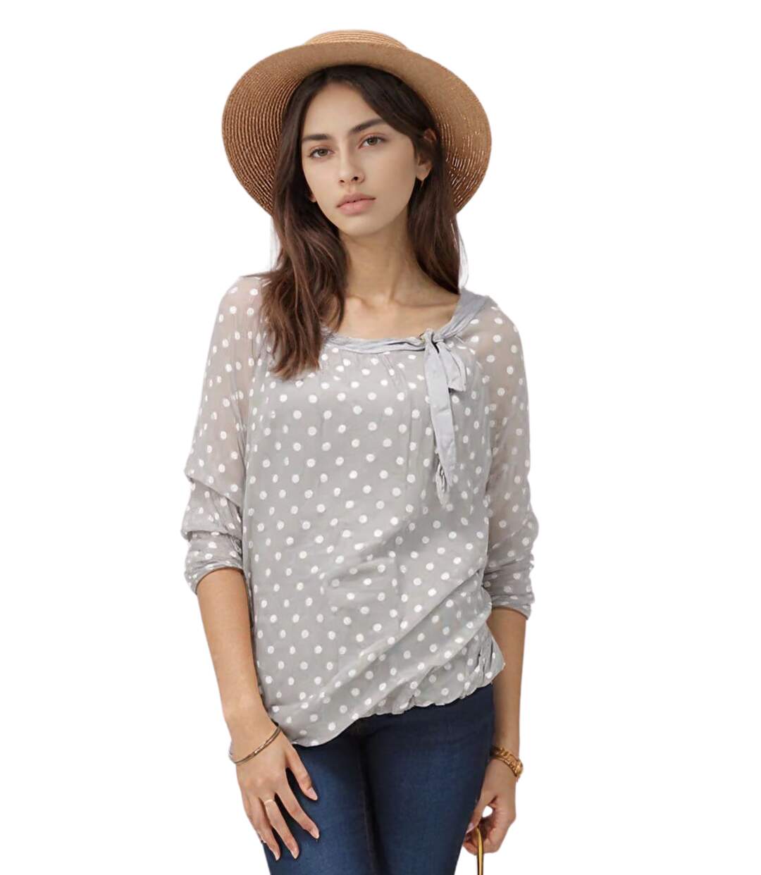 Tunique femme grise manches 3/4 - Motifs imprimés - Style et bien-être-1
