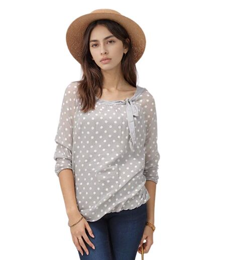 Tunique femme grise manches 3/4 - Motifs imprimés - Style et bien-être