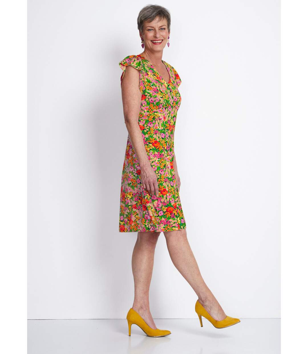 Robe courte volantée imprimé floral-3