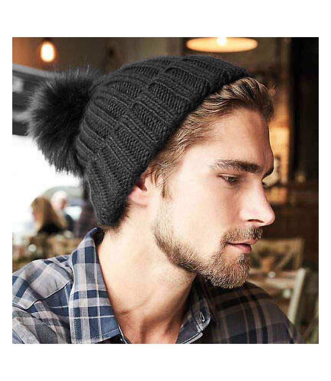 Beechfield Unisex Verbier Fur Pom Pom Chunky Beanie (Black) - UTRW5804-2