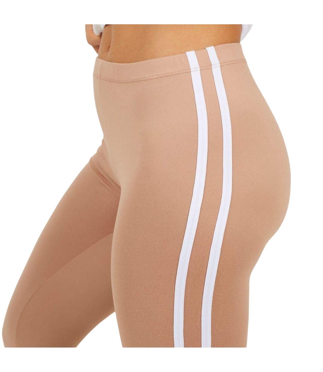 Womens/ladies Elasticated Stripe Detail Leggings Taupe White Brave Soul-3