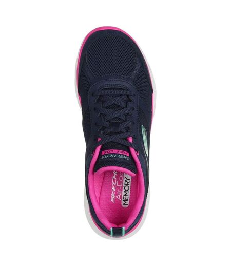 Womens/ladies flex appeal 5.0 fresh touch leather trainers navy/hot pink Skechers