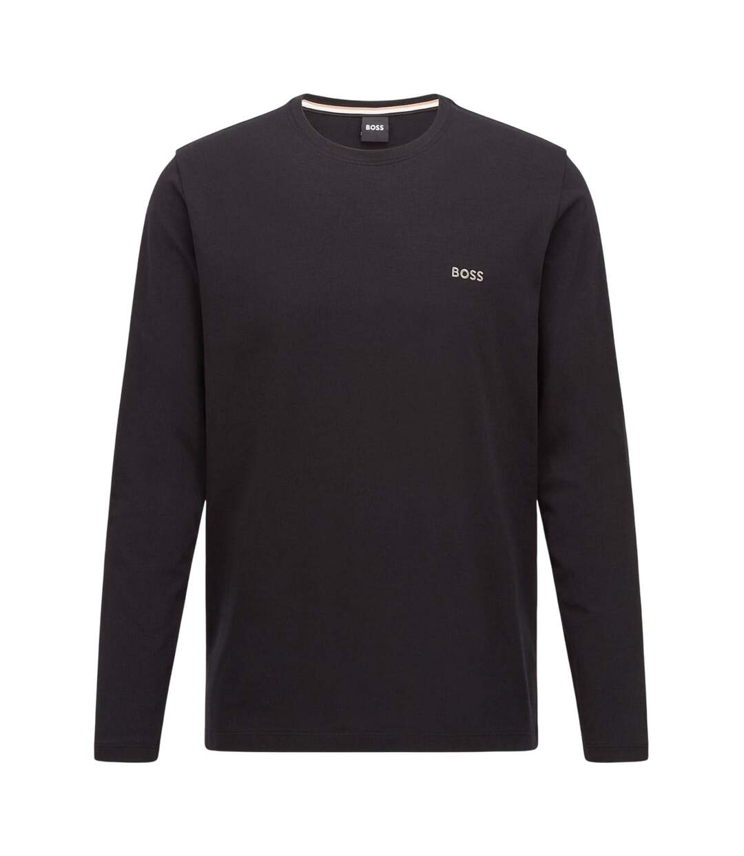 Mens Embroidered Logo Crew Neck Long-sleeved T-shirt Black Boss-1