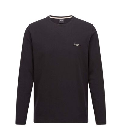 Mens Embroidered Logo Crew Neck Long-sleeved T-shirt Black Boss