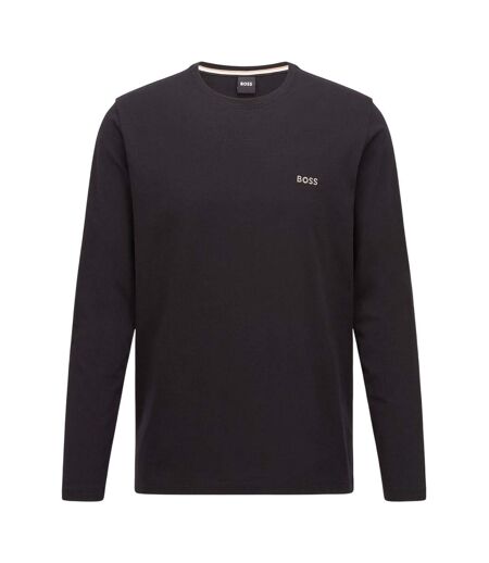 Mens Embroidered Logo Crew Neck Long-sleeved T-shirt Black Boss
